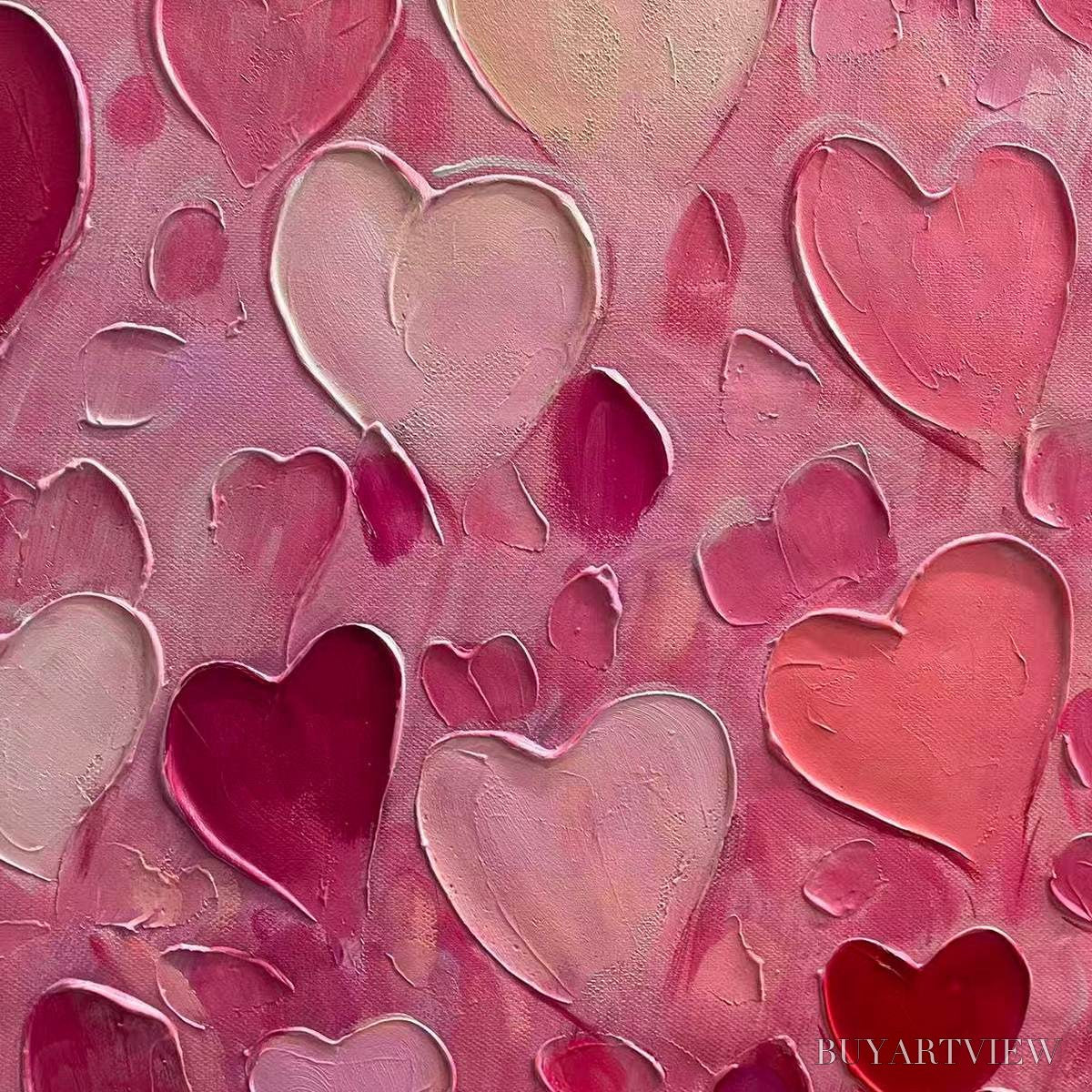BUYARTVIEW Heart Rain – Textured Impasto Abstract Oil Painting in Pink and Red - image 6
