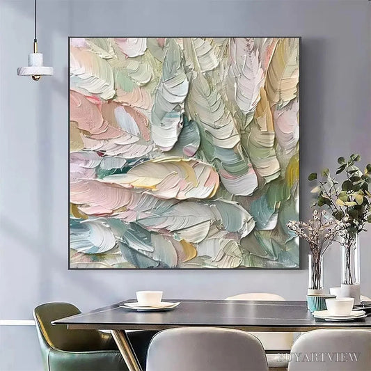 BUYARTVIEW Pastel Feathers – Textured Abstract Painting, Impasto , Square Canvas, Dreamy Decor - image 2