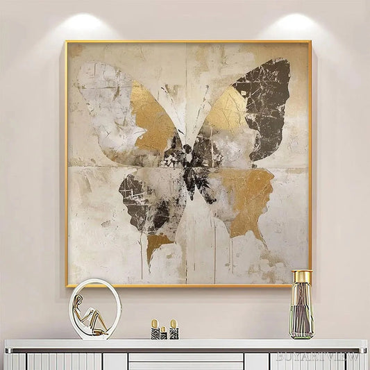 BUYARTVIEW Golden Monarch – Gold Butterfly Painting, Square Canvas Art, Textured , Beige and Gold Decor - image 2