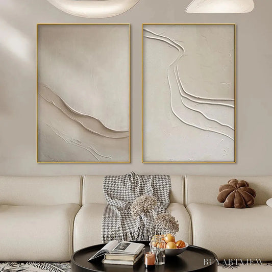 BUYARTVIEW Beige Textured Abstract Diptych – Textured Abstract Painting Set of 2, Square - image 2