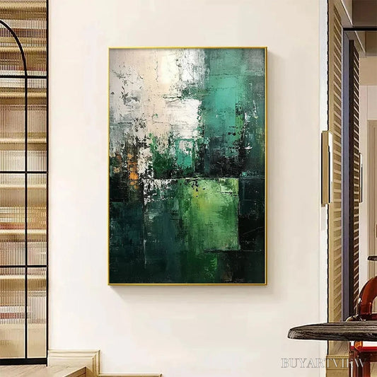 BUYARTVIEW Textured Green Abstract – Impasto Abstract Painting, Vertical - image 2