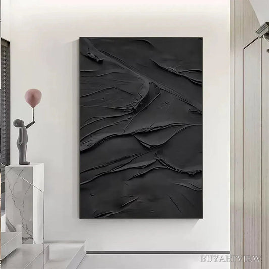 BUYARTVIEW Black Textured Impasto – Dramatic Black Impasto Painting, Vertical - image 2