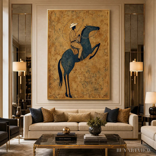 BUYARTVIEW Midnight Wrangler – Rustic Wabi Sabi Style Equestrian Painting - image 2