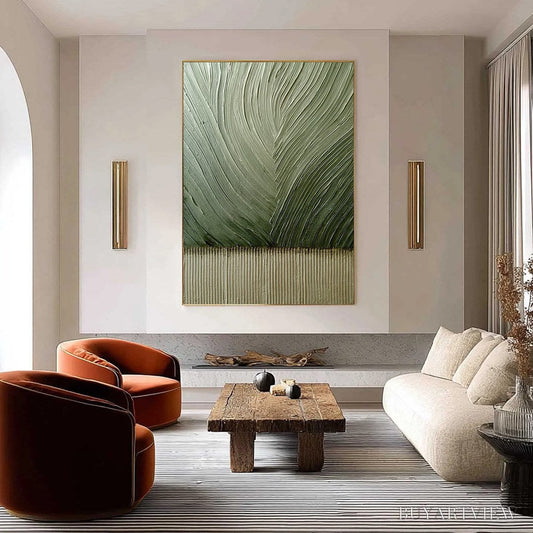 BUYARTVIEW Earthen Weave – Textured Green and Beige Wabi Sabi Abstract Painting - image 2