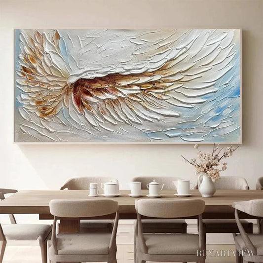 BUYARTVIEW Angel Wings – Textured White and Gold Angel Wing Painting - image 2