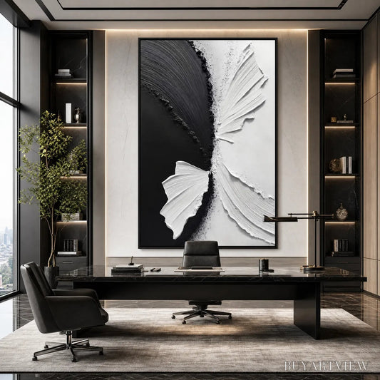 BUYARTVIEW Convergence – Textured Black and White Minimalist Impasto - image 2
