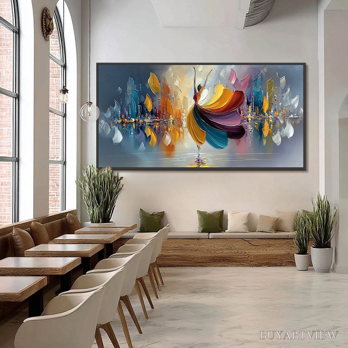 BUYARTVIEW Urban Rhapsody – Textured Palette Knife Painting of a Dancer in a Cityscape - image 6