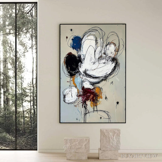 BUYARTVIEW Syncopation – Large Vertical Abstract Painting with Dynamic Lines - image 2