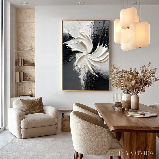 BUYARTVIEW Convergence – Textured Black and White Abstract Impasto Painting - image 2