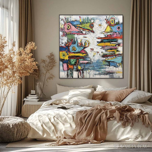 BUYARTVIEW Creature Carnival – Colorful Abstract Impasto Painting with Whimsical Figures - image 2