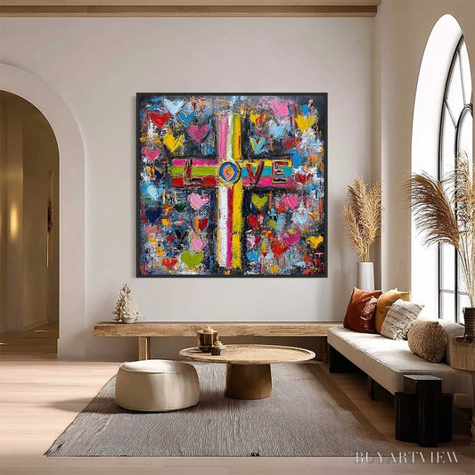 BUYARTVIEW Divine Embrace – Colorful Textured Abstract Painting of Love and Faith - image 2