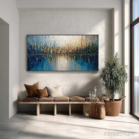BUYARTVIEW Golden Horizon – Textured Abstract Cityscape Reflection Oil Painting - image 2