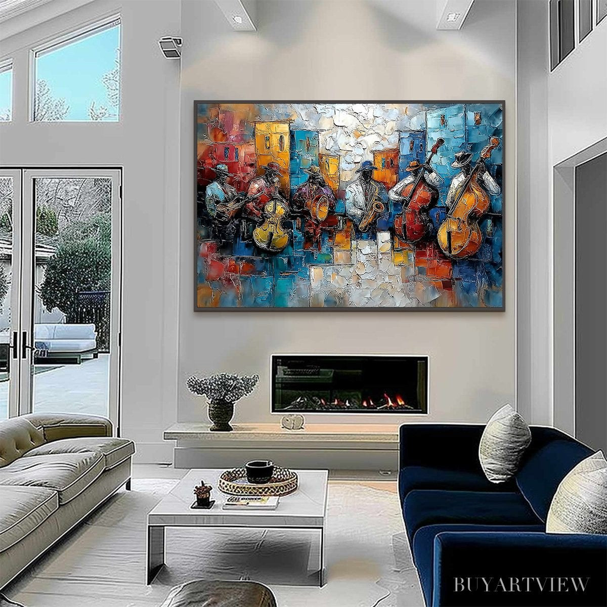 BUYARTVIEW Urban Melody – Textured Impasto Painting of a Jazz Band Street Performance - image 6