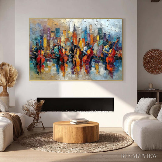 BUYARTVIEW Urban Serenade – Textured Palette Knife Cityscape Jazz Painting - image 2