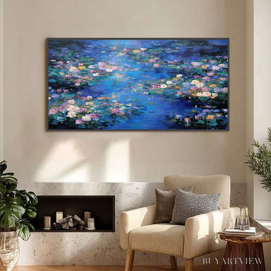 BUYARTVIEW Serene Reflections – Impressionistic Textured Water Lily Pond Oil Painting - image 2