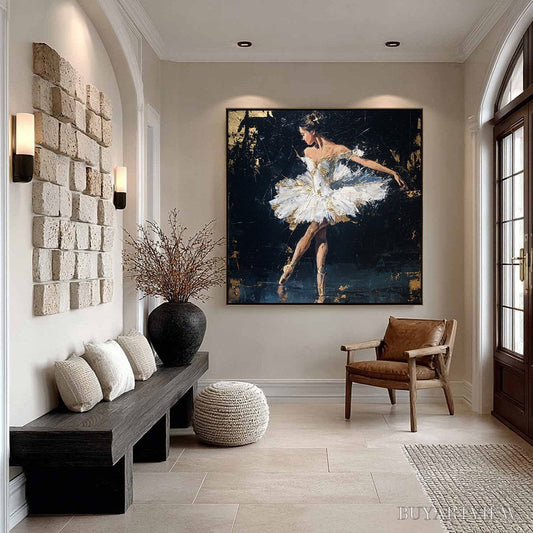 BUYARTVIEW Golden Reverie – Textured Gold Leaf Ballerina Portrait Painting - image 2