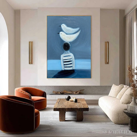 BUYARTVIEW Equilibrium – Serene Blue Textured Figurative Oil Painting - image 2