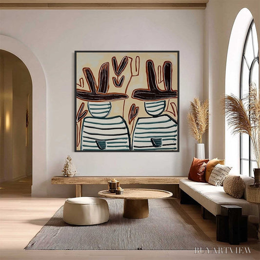 BUYARTVIEW Kindred Spirits – Modern Abstract Figurative Painting of Two Companions - image 2