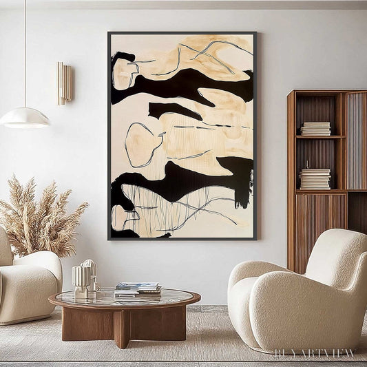 BUYARTVIEW Silhouettes in Repose – Large Abstract Figurative Painting in Black and Beige - image 2