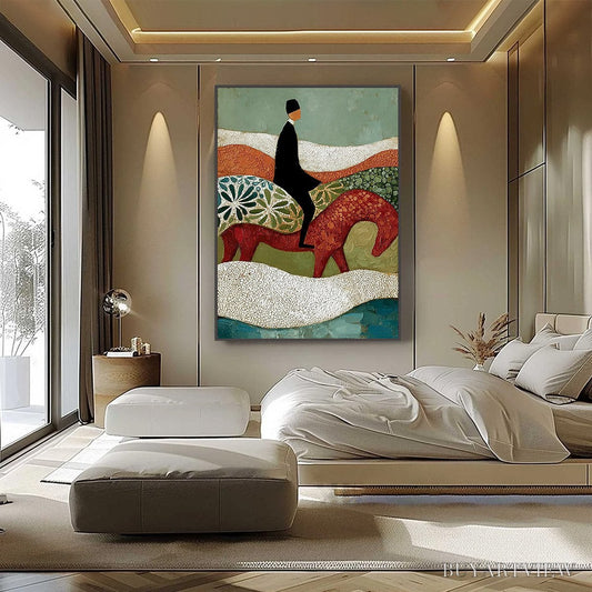 BUYARTVIEW the Silent Journey – Textured Boho Figurative Painting of a Traveler's Journey - image 2