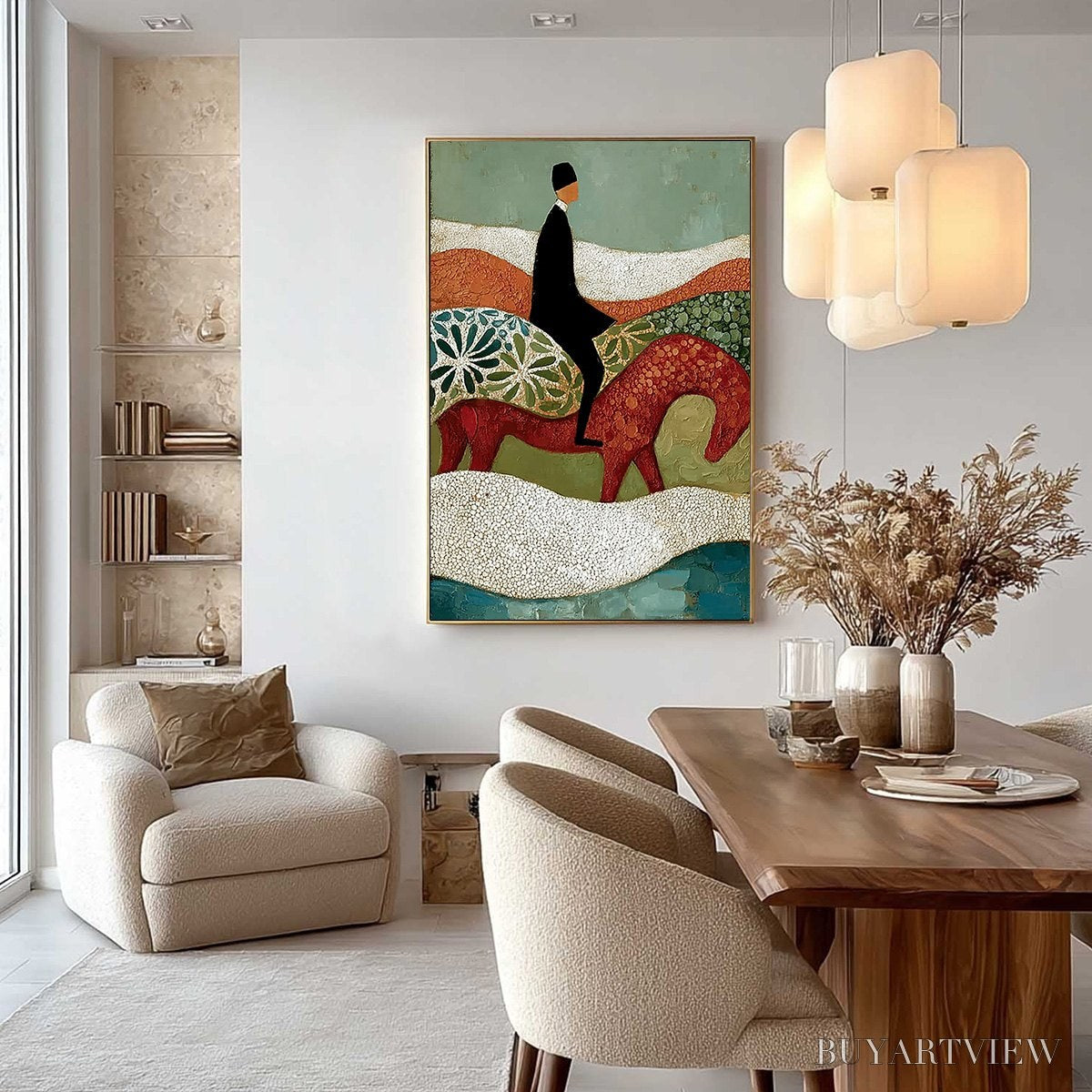 BUYARTVIEW the Silent Journey – Textured Boho Figurative Painting of a Traveler's Journey - image 6