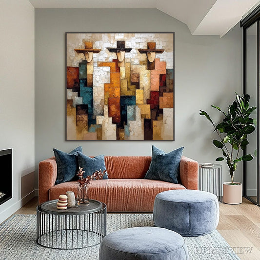 BUYARTVIEW the Triad – Textured Figurative Abstract Painting of Three Figures - image 2