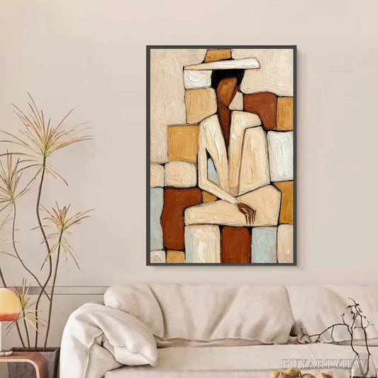BUYARTVIEW Solitude – Textured Abstract Figurative Painting in Earth Tones - image 2