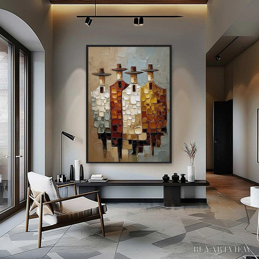 BUYARTVIEW the Fellowship – Textured Abstract Figurative Painting of Four Men - image 2