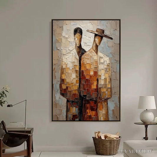 BUYARTVIEW the Companions – Textured Impasto Abstract Figurative Couple Painting - image 2