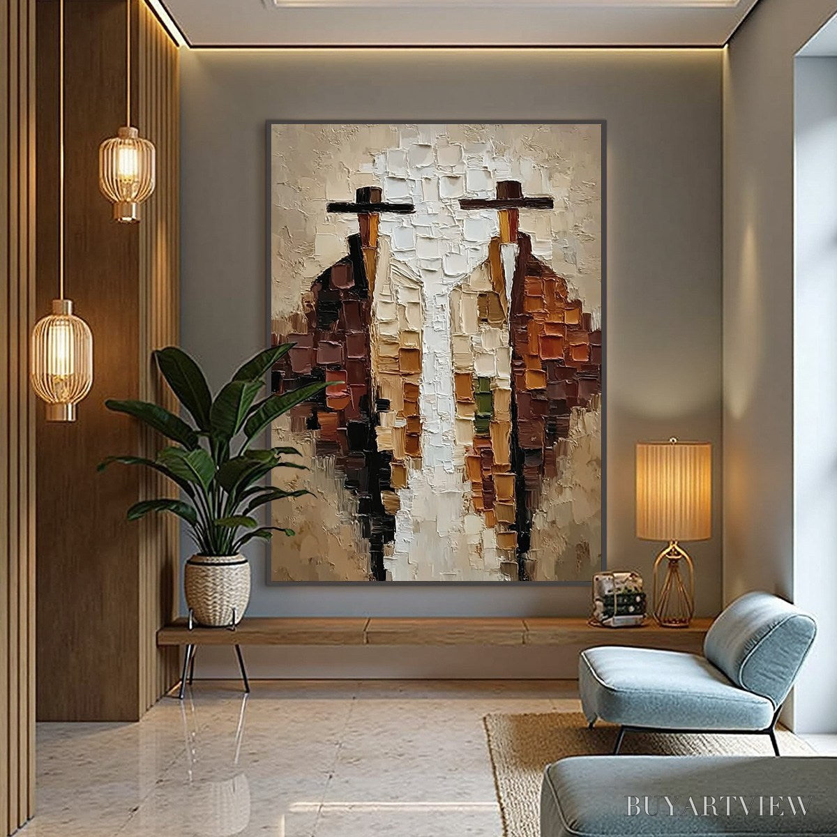 BUYARTVIEW the Companions – Heavily Textured Abstract Figurative Impasto Painting - image 6