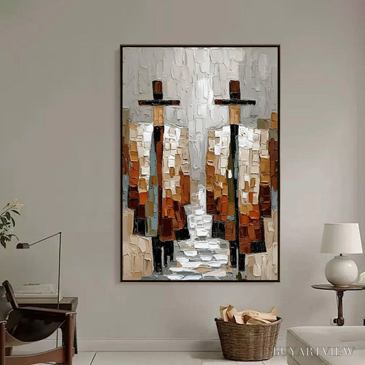 BUYARTVIEW the Companions – Textured Abstract Figurative Painting of Two People - image 2