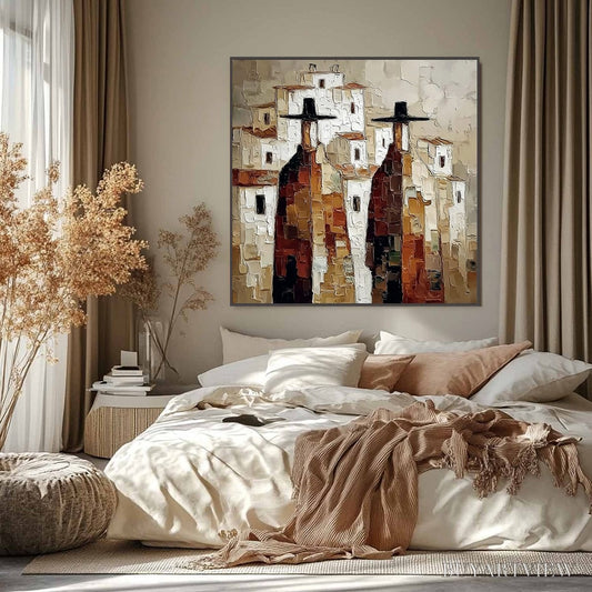 BUYARTVIEW Pueblo Vigilantes Textured Abstract Cityscape Oil Painting - image 2