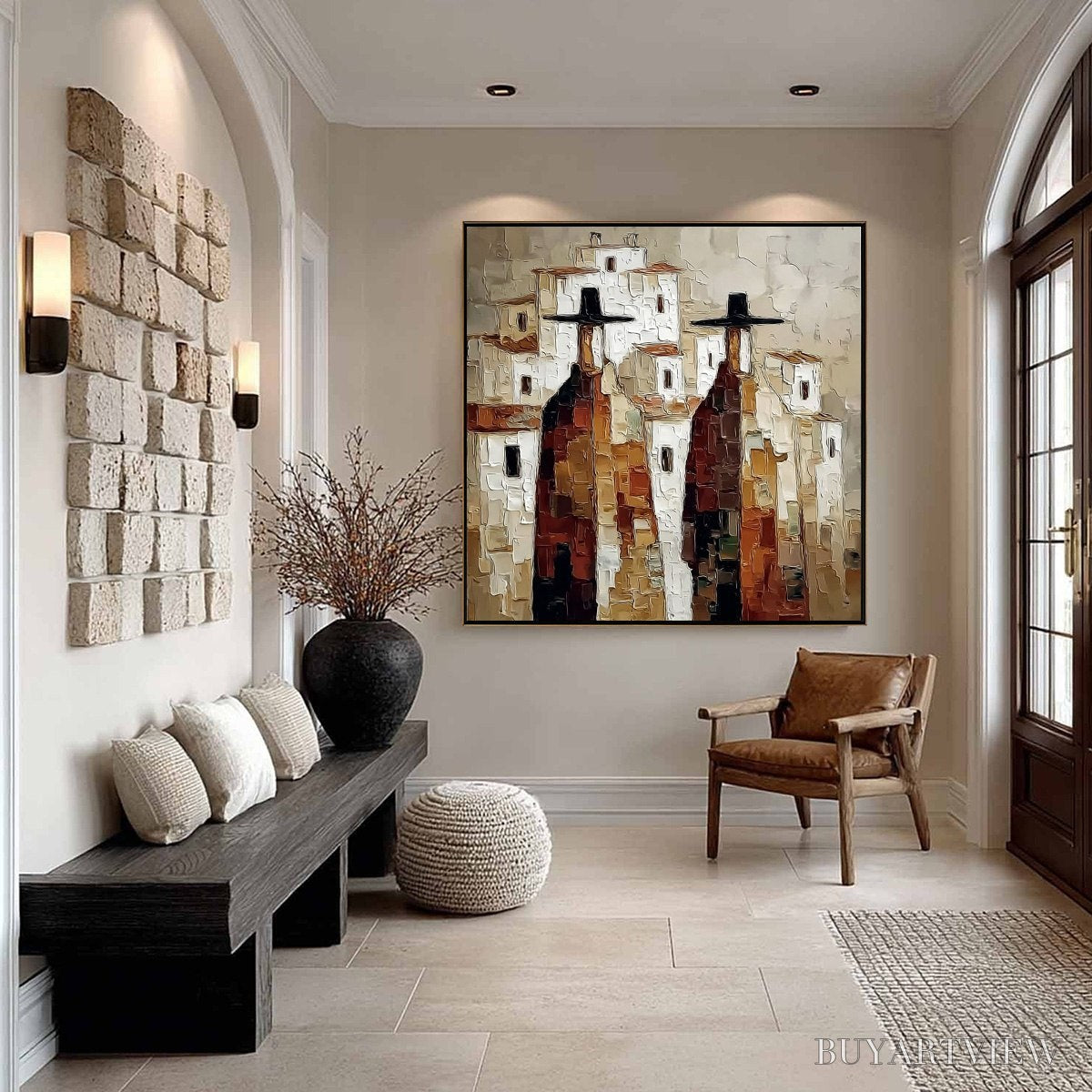 BUYARTVIEW Pueblo Vigilantes Textured Abstract Cityscape Oil Painting - image 6