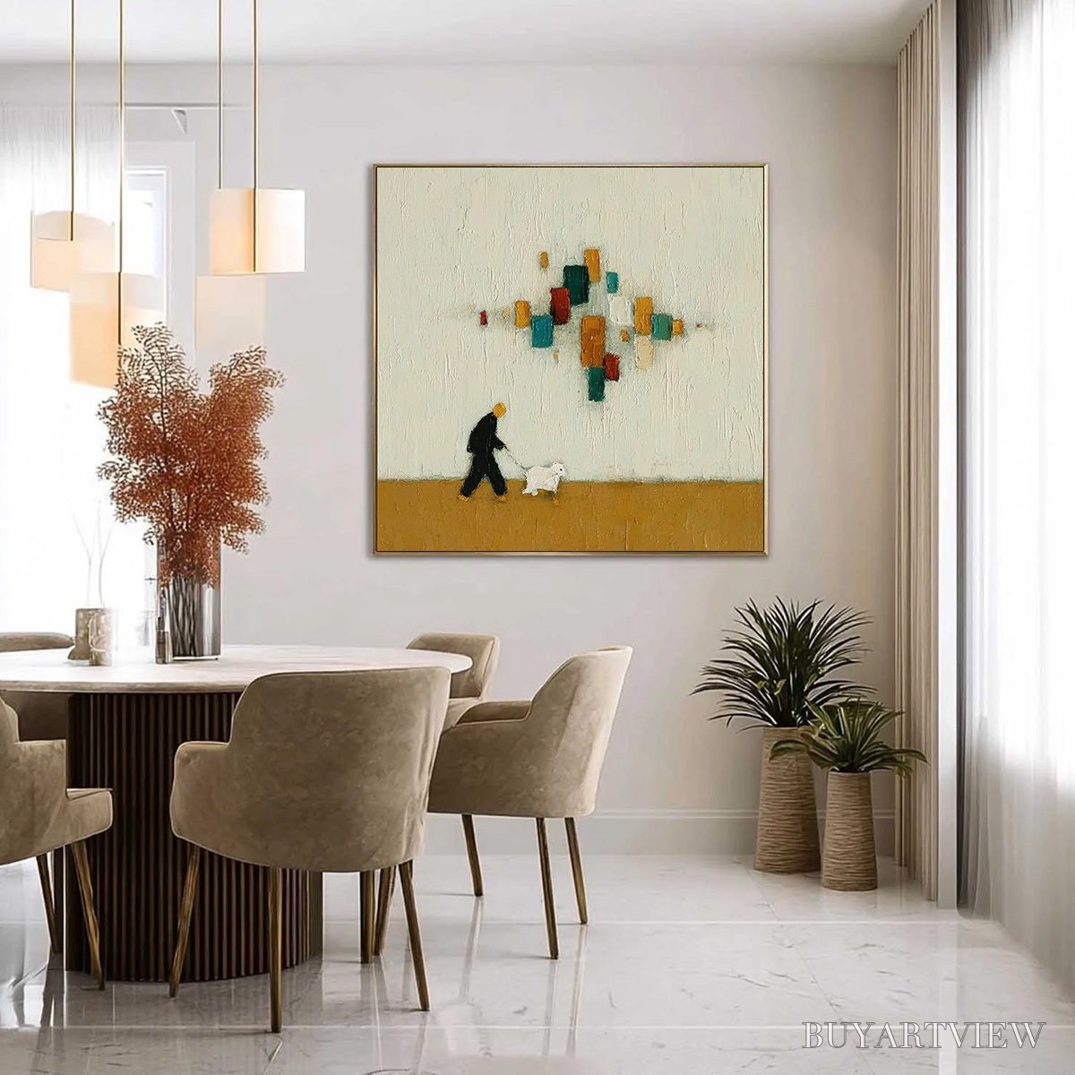 BUYARTVIEW Urban Stroll – Textured Figurative Abstract Painting of a Walk with a Companion - image 6