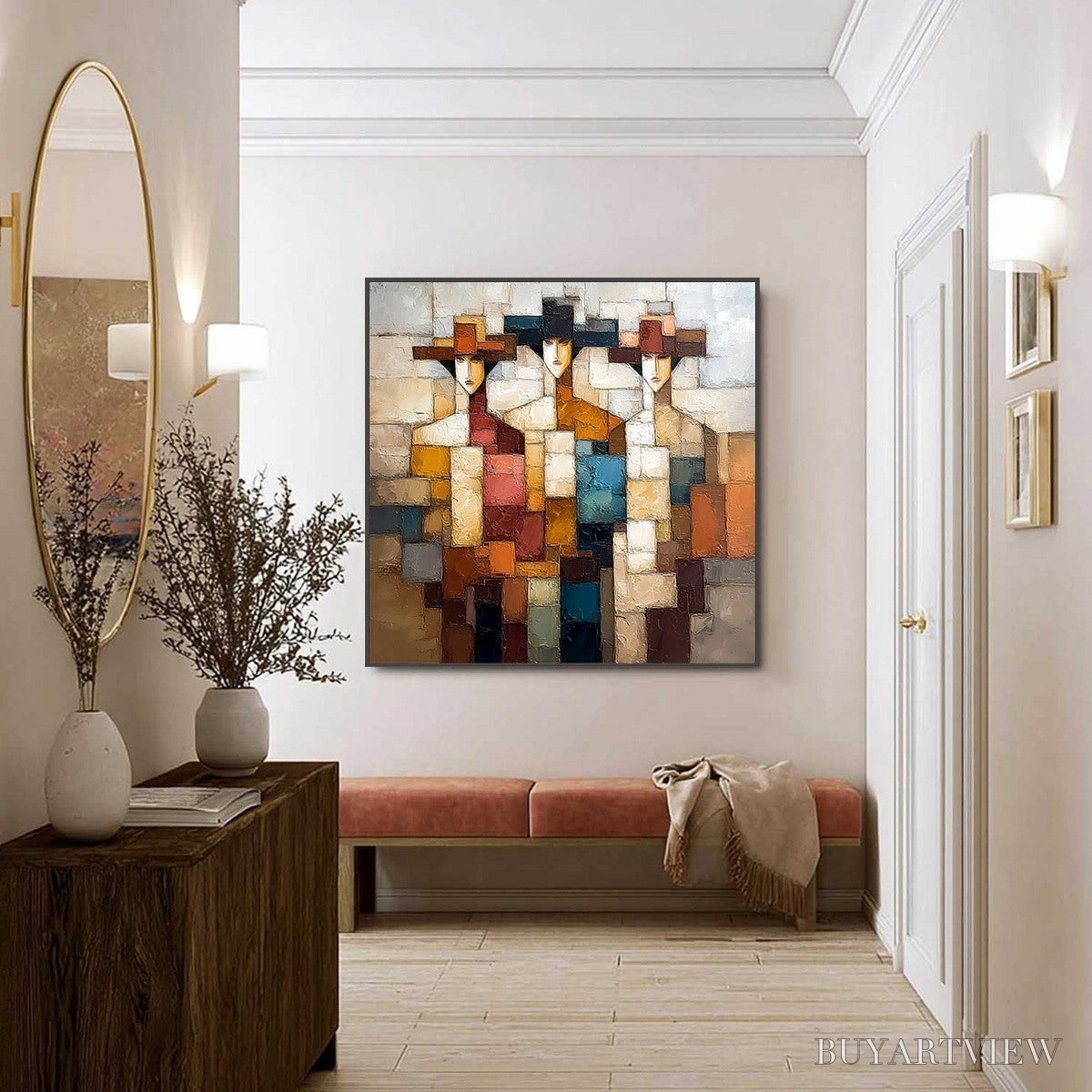 BUYARTVIEW the Triad – Textured Abstract Figurative Oil Painting - image 6