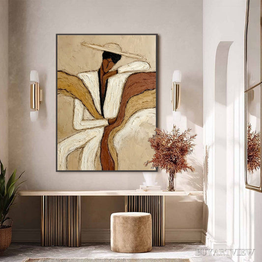 BUYARTVIEW Repose – Textured Abstract Figure Painting in Neutral Tones - image 2