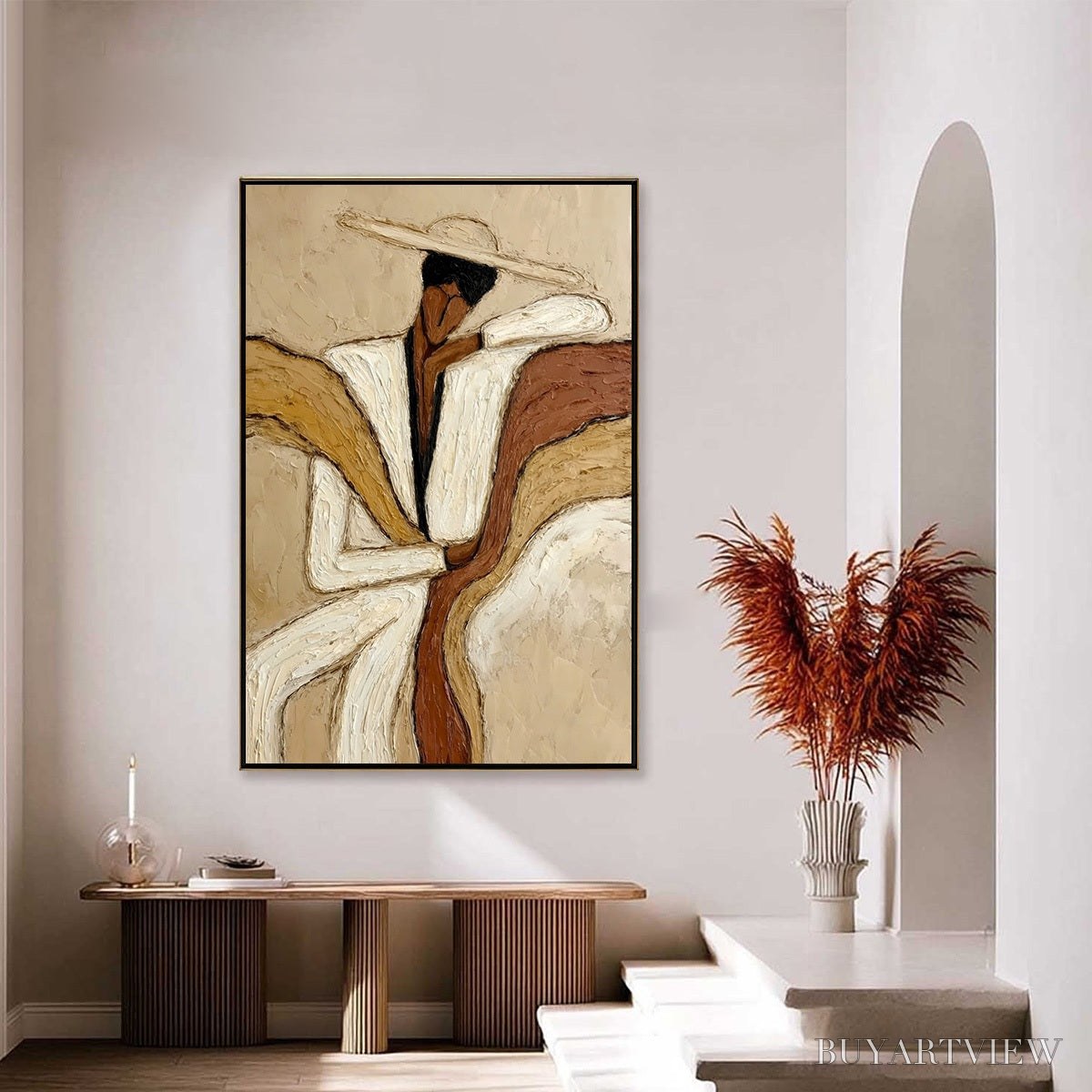 BUYARTVIEW Repose – Textured Abstract Figure Painting in Neutral Tones - image 6