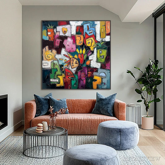 BUYARTVIEW Urban Mosaic – Colorful Abstract People Painting with Heavy Texture - image 2