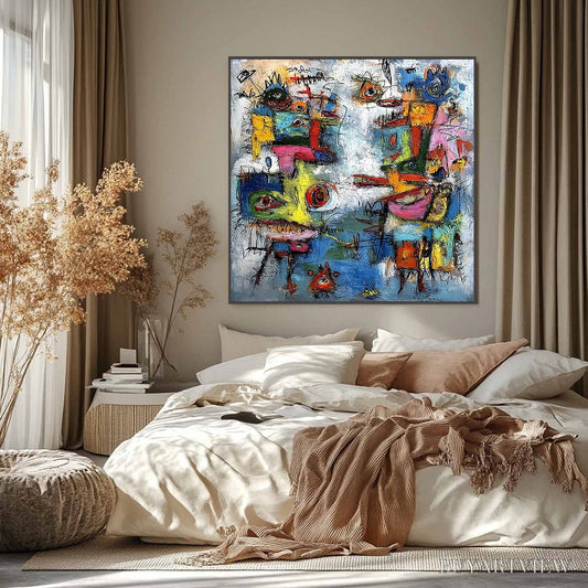 BUYARTVIEW Confrontation – Vibrant Abstract Figurative Expressionist Painting - image 2