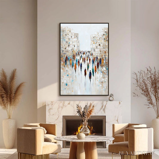 BUYARTVIEW Convergence – Textured Abstract Figurative Cityscape Painting - image 2