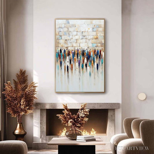 BUYARTVIEW Convergence – Textured Abstract Figurative Painting of People Gathering - image 2