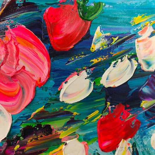 BUYARTVIEW Ready to Ship | Red Garden | 20''X40'' | 50x100cm | Wood Frame - image 2