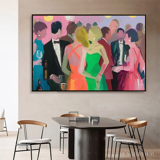BUYARTVIEW Cocktail Hour – Figurative Oil Painting, Social Scene - image 2