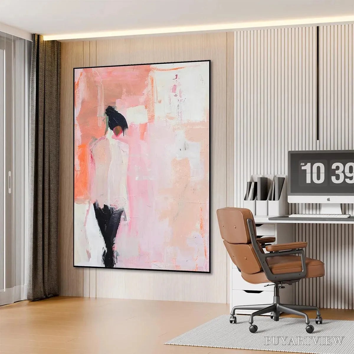 BUYARTVIEW Pink Abstract – Figurative Painting, Pastel , Modern Decor, Vertical Canvas - image 6