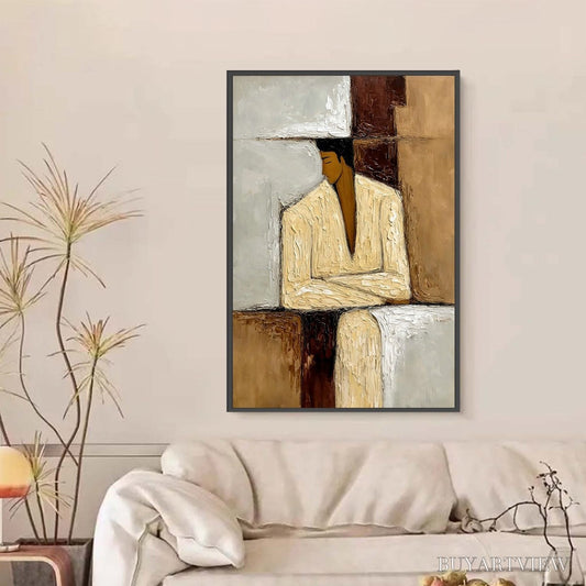BUYARTVIEW Contemplation – Textured Abstract Figurative Portrait Oil Painting - image 2