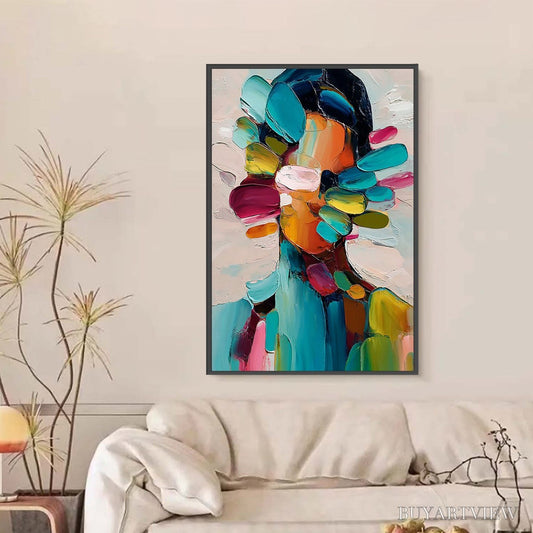 BUYARTVIEW Persona in Bloom – Colorful Abstract Portrait Impasto Oil Painting - image 2