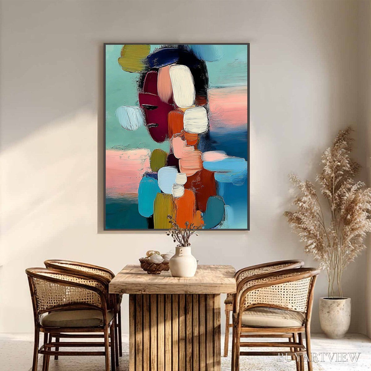 BUYARTVIEW Mosaic of Thoughts – Textured Abstract Portrait Painting with Bold Colors - image 6