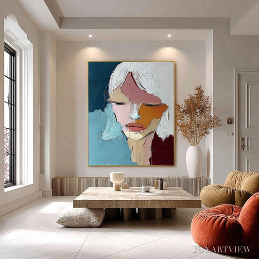 BUYARTVIEW Quietude – Textured Abstract Portrait Palette Knife Oil Painting - image 2