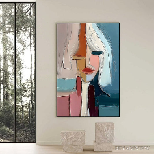 BUYARTVIEW Mosaic Muse – Abstract Figurative Portrait Oil Painting with Heavy Texture - image 2
