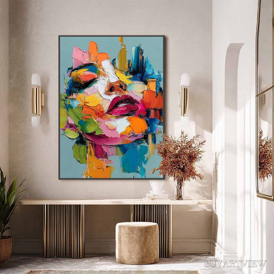 BUYARTVIEW Chromatic Muse – Colorful Abstract Impasto Portrait Palette Knife Painting - image 2